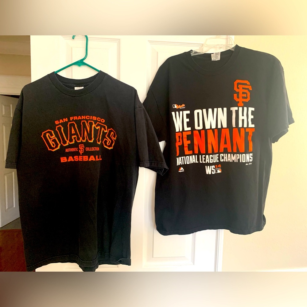 MLB SF Giants T-Shirts: Black, Orange Print, Crewneck, Short Sleeves. Size XL